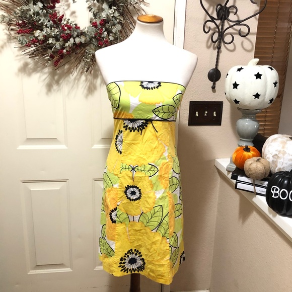 Elevenses Yellow Hawaiian Print Strapless Dress🌺 - Picture 2 of 8